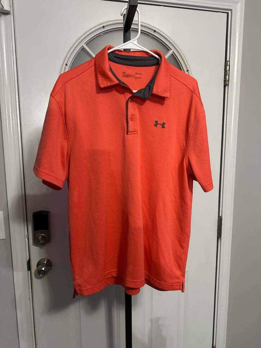 Under Armour HeatGear Performance Striped Polo Shirt Orange Size Large #390